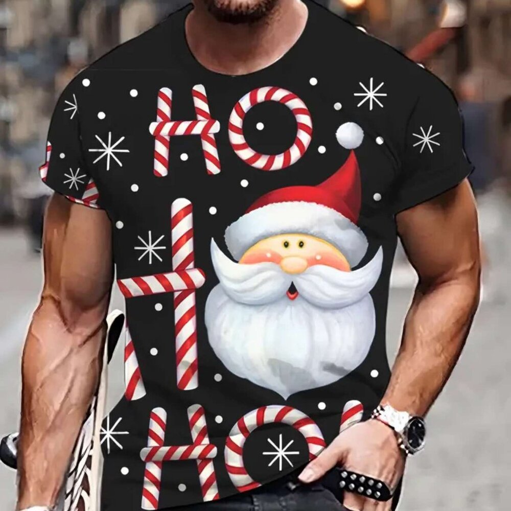 Men's Brand New Black "HO HO HO" & Santa Claus Christmas T-Shirt